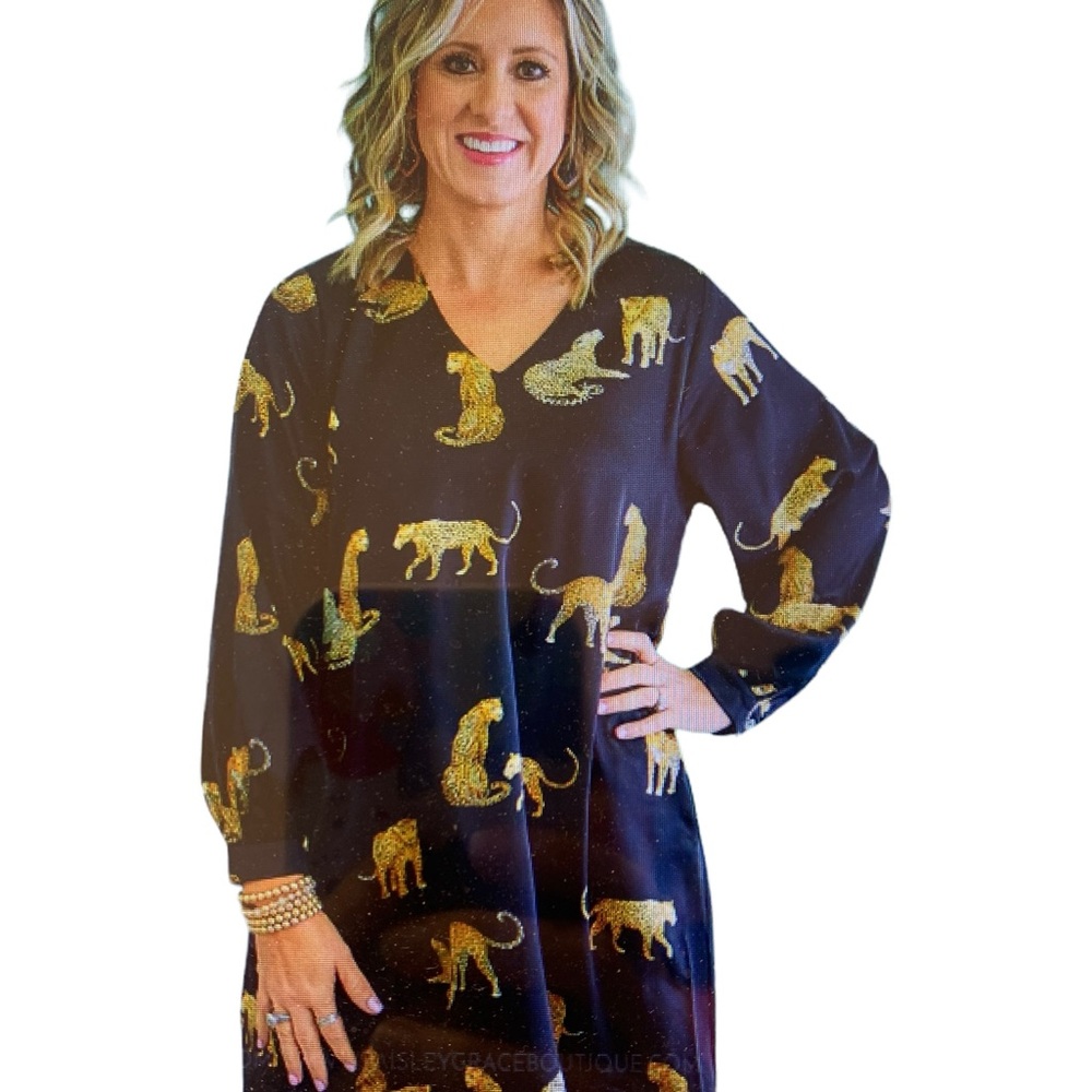 Jodifl Black Pullover Dress with Gold Cheetahs Size‎ Small